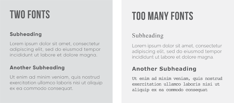 Example of good vs bad font use in typography