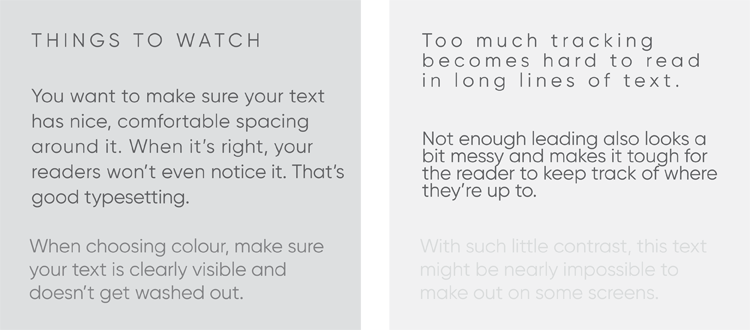 Example of good vs bad tracking and leading in typography.
