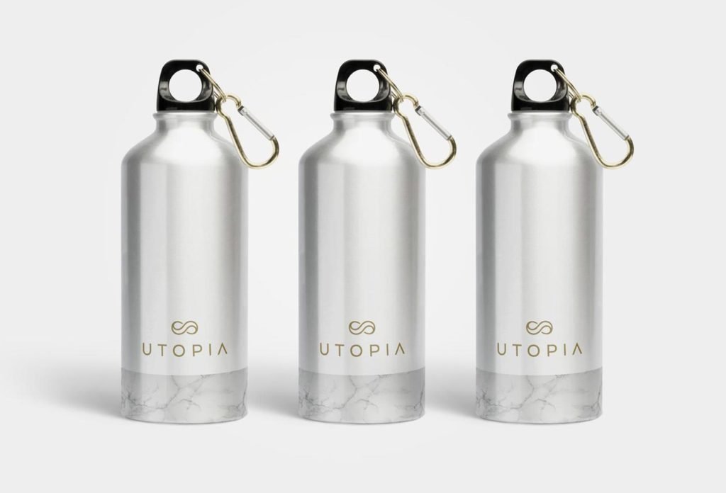 Utopia reusable alunimium drink bottles, designed by Lisa Furze