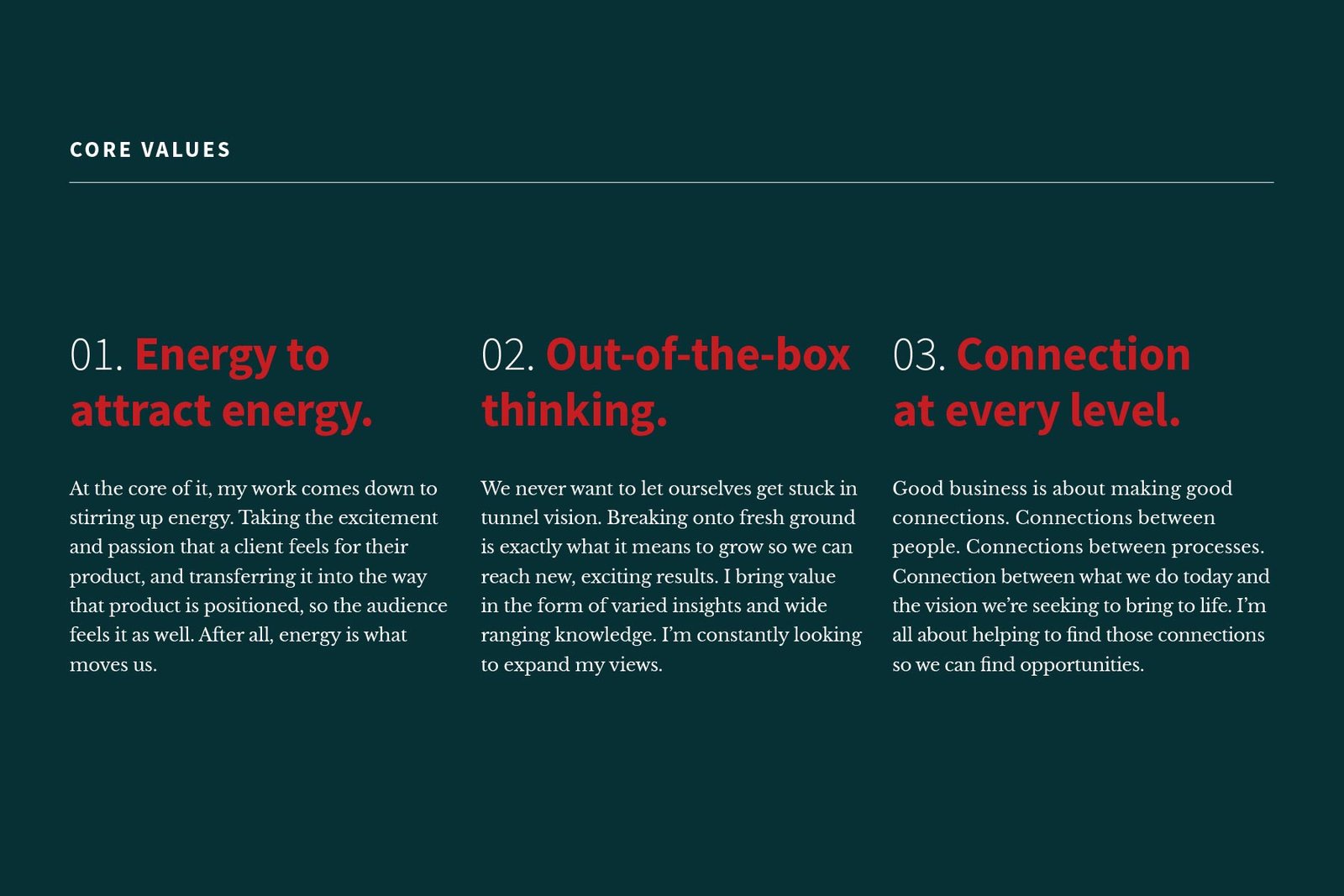Core brand values for copywriter