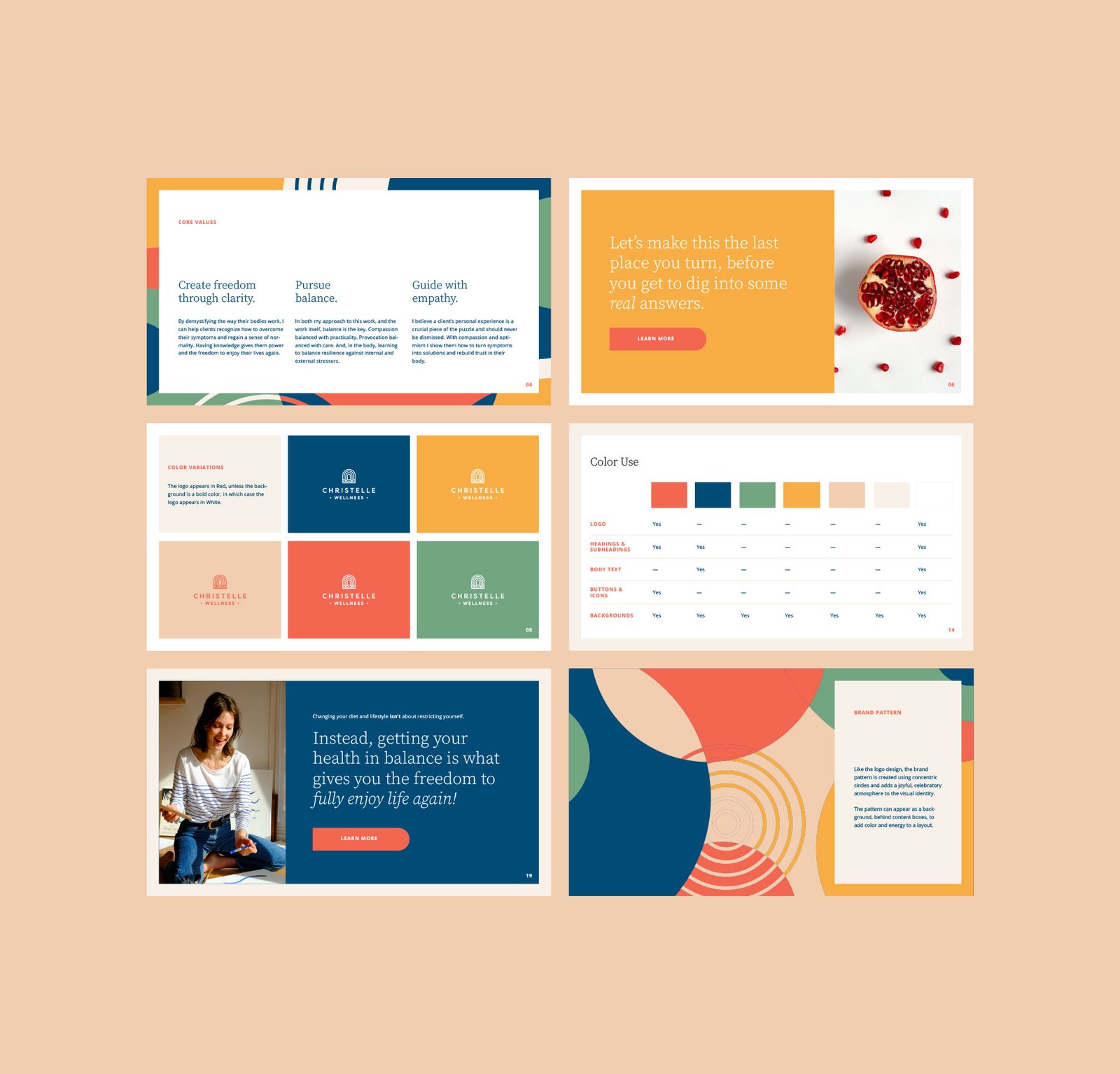 Brand style guide page examples for wellness brand