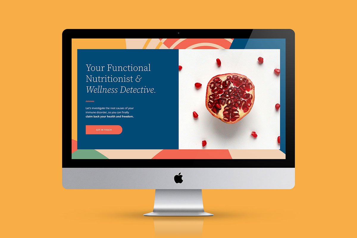 Website home page design for a wellness and nutrition coach.