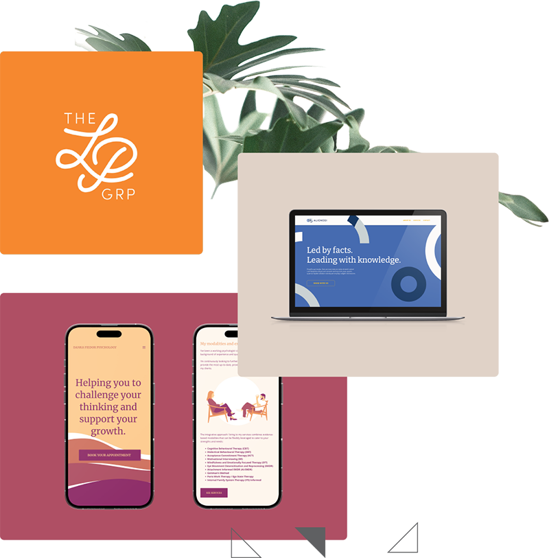 Collage of Lisa Furze's graphic design and web design work
