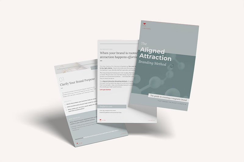 Pages of the free guide, Aligned Attraction Branding Method.