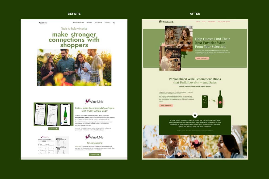 Website page before and after comparison