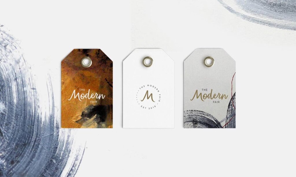 The Modern Fair swing tag designs, created by Lisa Furze